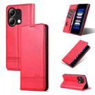 For Xiaomi Redmi Note 13 4G AZNS Magnetic Calf Texture Flip Leather Phone Case(Red) - 1