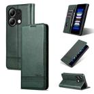 For Xiaomi Redmi Note 13 4G AZNS Magnetic Calf Texture Flip Leather Phone Case(Dark Green) - 1