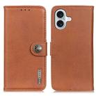 For iPhone 16 KHAZNEH Cowhide Texture Horizontal Flip Leather Phone Case(Brown) - 1