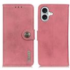 For iPhone 16 KHAZNEH Cowhide Texture Horizontal Flip Leather Phone Case(Pink) - 1