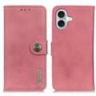 For iPhone 16 Plus KHAZNEH Cowhide Texture Horizontal Flip Leather Phone Case(Pink) - 1