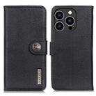 For iPhone 16 Pro KHAZNEH Cowhide Texture Horizontal Flip Leather Phone Case(Black) - 1