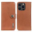 For iPhone 16 Pro KHAZNEH Cowhide Texture Horizontal Flip Leather Phone Case(Brown) - 1