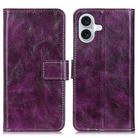 For iPhone 16 Plus Retro Crazy Horse Texture Horizontal Flip Leather Phone Case(Purple) - 1