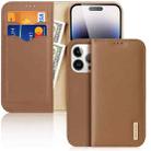 For iPhone 15 Pro DUX DUCIS Hivo Series Cowhide + PU + TPU Flip Phone Case(Brown) - 1