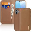 For iPhone 16 Plus DUX DUCIS Hivo Series Cowhide + PU + TPU Flip Phone Case(Brown) - 1