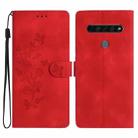 For LG K61 Flower Butterfly Embossing Pattern Leather Phone Case(Red) - 1