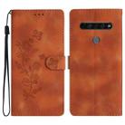 For LG K61 Flower Butterfly Embossing Pattern Leather Phone Case(Brown) - 1