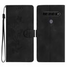 For LG K61 Flower Butterfly Embossing Pattern Leather Phone Case(Black) - 1