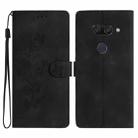 For LG K50 / Q60 Flower Butterfly Embossing Pattern Leather Phone Case(Black) - 1