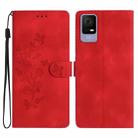 For TCL 405 / 406 / 408 Flower Butterfly Embossing Pattern Leather Phone Case(Red) - 1