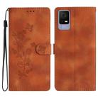 For TCL 405 / 406 / 408 Flower Butterfly Embossing Pattern Leather Phone Case(Brown) - 1