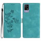 For TCL 405 / 406 / 408 Flower Butterfly Embossing Pattern Leather Phone Case(Sky Blue) - 1