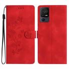 For TCL 40 SE Flower Butterfly Embossing Pattern Leather Phone Case(Red) - 1