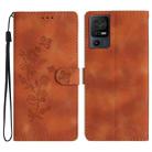 For TCL 40 SE Flower Butterfly Embossing Pattern Leather Phone Case(Brown) - 1