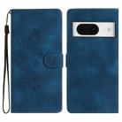 For Google Pixel 8 Flower Butterfly Embossing Pattern Leather Phone Case(Blue) - 1