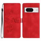For Google Pixel 8 Flower Butterfly Embossing Pattern Leather Phone Case(Red) - 1