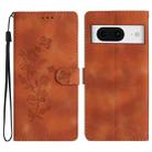 For Google Pixel 8 Flower Butterfly Embossing Pattern Leather Phone Case(Brown) - 1