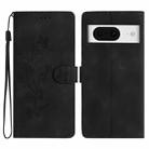 For Google Pixel 8 Flower Butterfly Embossing Pattern Leather Phone Case(Black) - 1