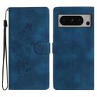 For Google Pixel 8 Pro Flower Butterfly Embossing Pattern Leather Phone Case(Blue) - 1