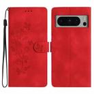 For Google Pixel 8 Pro Flower Butterfly Embossing Pattern Leather Phone Case(Red) - 1