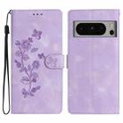 For Google Pixel 8 Pro Flower Butterfly Embossing Pattern Leather Phone Case(Purple) - 1