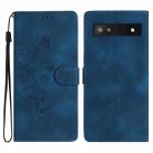 For Google Pixel 7a Flower Butterfly Embossing Pattern Leather Phone Case(Blue) - 1