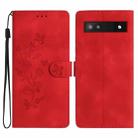 For Google Pixel 7a Flower Butterfly Embossing Pattern Leather Phone Case(Red) - 1