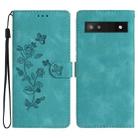 For Google Pixel 7a Flower Butterfly Embossing Pattern Leather Phone Case(Sky Blue) - 1