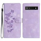 For Google Pixel 7a Flower Butterfly Embossing Pattern Leather Phone Case(Purple) - 1