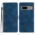 For Google Pixel 7 Flower Butterfly Embossing Pattern Leather Phone Case(Blue) - 1