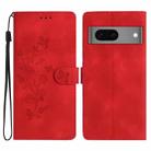 For Google Pixel 7 Flower Butterfly Embossing Pattern Leather Phone Case(Red) - 1