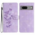 For Google Pixel 7 Flower Butterfly Embossing Pattern Leather Phone Case(Purple) - 1