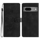 For Google Pixel 7 Flower Butterfly Embossing Pattern Leather Phone Case(Black) - 1