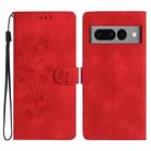 For Google Pixel 7 Pro Flower Butterfly Embossing Pattern Leather Phone Case(Red) - 1