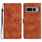 For Google Pixel 7 Pro Flower Butterfly Embossing Pattern Leather Phone Case(Brown) - 1