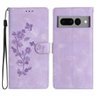 For Google Pixel 7 Pro Flower Butterfly Embossing Pattern Leather Phone Case(Purple) - 1