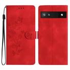 For Google Pixel 6a Flower Butterfly Embossing Pattern Leather Phone Case(Red) - 1