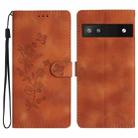 For Google Pixel 6a Flower Butterfly Embossing Pattern Leather Phone Case(Brown) - 1