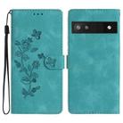 For Google Pixel 6a Flower Butterfly Embossing Pattern Leather Phone Case(Sky Blue) - 1