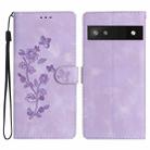 For Google Pixel 6a Flower Butterfly Embossing Pattern Leather Phone Case(Purple) - 1