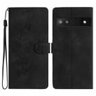 For Google Pixel 6a Flower Butterfly Embossing Pattern Leather Phone Case(Black) - 1