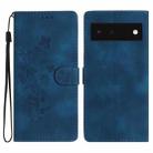 For Google Pixel 6 Flower Butterfly Embossing Pattern Leather Phone Case(Blue) - 1