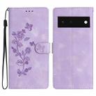 For Google Pixel 6 Flower Butterfly Embossing Pattern Leather Phone Case(Purple) - 1