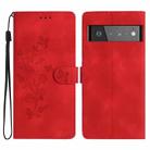 For Google Pixel 6 Pro Flower Butterfly Embossing Pattern Leather Phone Case(Red) - 1