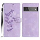 For Google Pixel 6 Pro Flower Butterfly Embossing Pattern Leather Phone Case(Purple) - 1