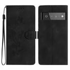 For Google Pixel 6 Pro Flower Butterfly Embossing Pattern Leather Phone Case(Black) - 1