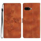 For Google Pixel 9a Flower Butterfly Embossing Pattern Leather Phone Case(Brown) - 1