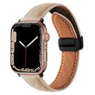 For Apple Watch 5 44mm Folding Buckle Rhombus Leather Watch Band(Apricot) - 1