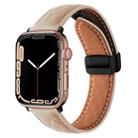 For Apple Watch SE 2023 44mm Folding Buckle Rhombus Leather Watch Band(Apricot) - 1